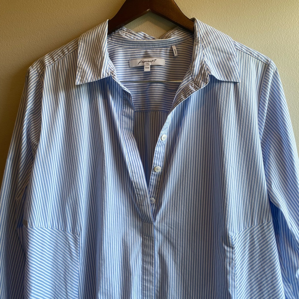 Foxcroft NYC Long Sleeve Striped Popover Shirtdress Cotton Blend Size 14W - Picture 9 of 9